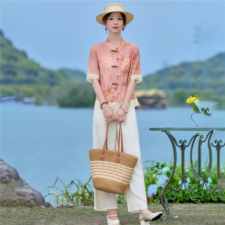 2026年夏季新款时尚休闲盘扣阔腿套装,女装套装/套裙,依恋蒂丝