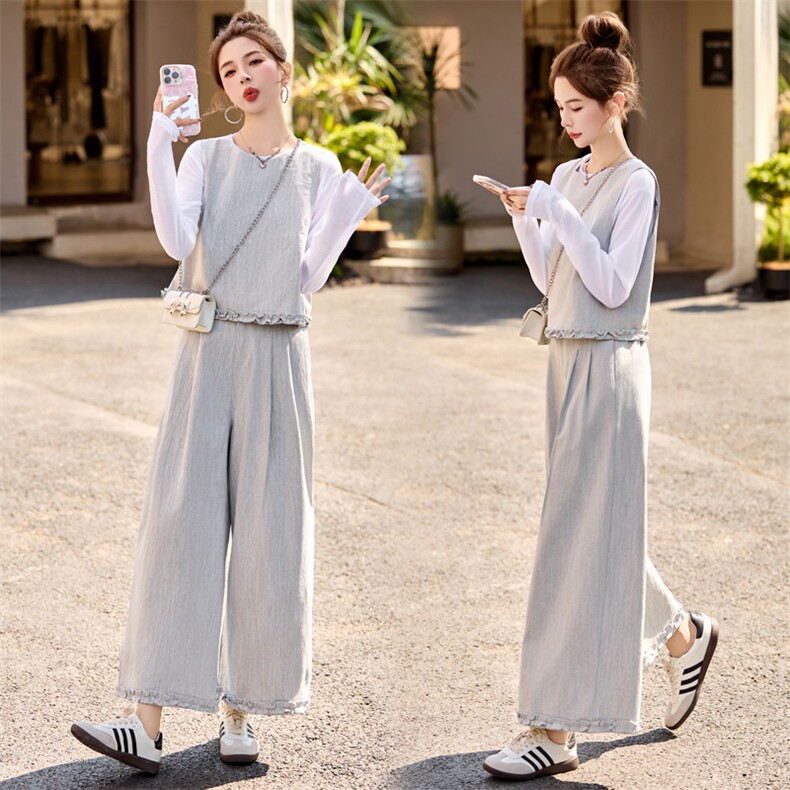 小香风套装女2025开春新款韩系超火减龄马甲九分阔腿裤穿搭一整套，女装套装/套裙，瑶迪依秀