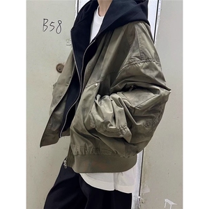 724-P70 2025春秋新款美式潮牌扎染假两件飞行员夹克图片