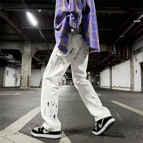 美式高街泼墨牛仔裤男hiphop小众设计感裤子NK111P42，男装牛仔裤，星座1116-2