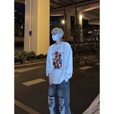 美式复古黑人组合说唱印花长袖T恤小领口打底衫，男装T恤，星座310A-4