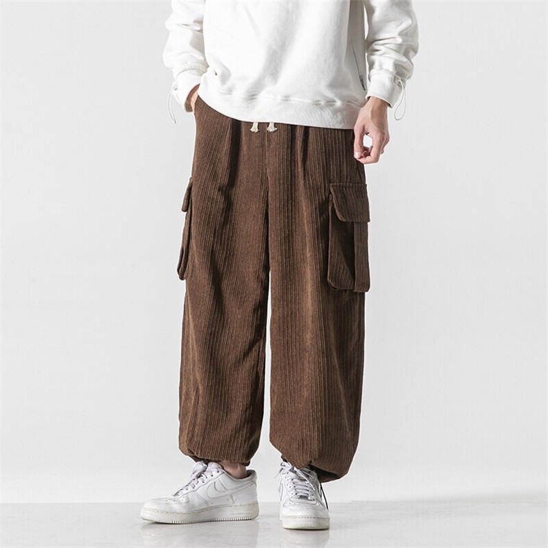 日系复古大口袋褶工装裤男宽松百搭休闲直筒裤阔腿哈伦裤D507/P55，男装休闲裤，星座206-1