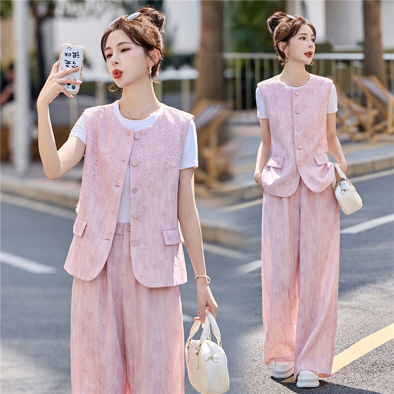 时尚套装女2026夏新款高级感气质轻熟风洋气马甲休闲阔腿裤三件套，女装套装/套裙，艾仟回(原伊仟回)