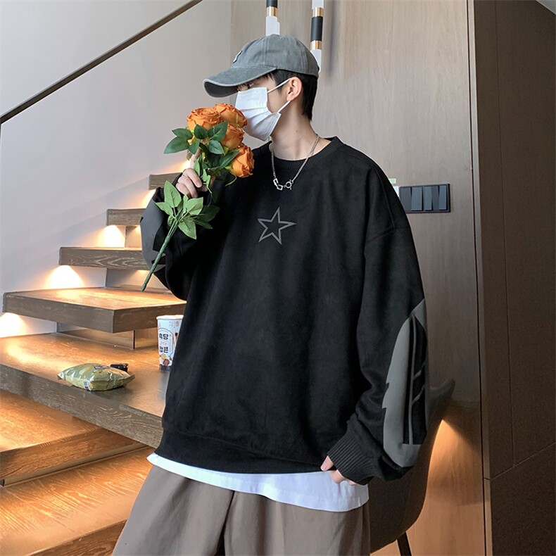 22秋新款麂皮发泡印花宽松休闲oversize套头卫衣B266-Y605-P60,男装卫衣,星座B257-1