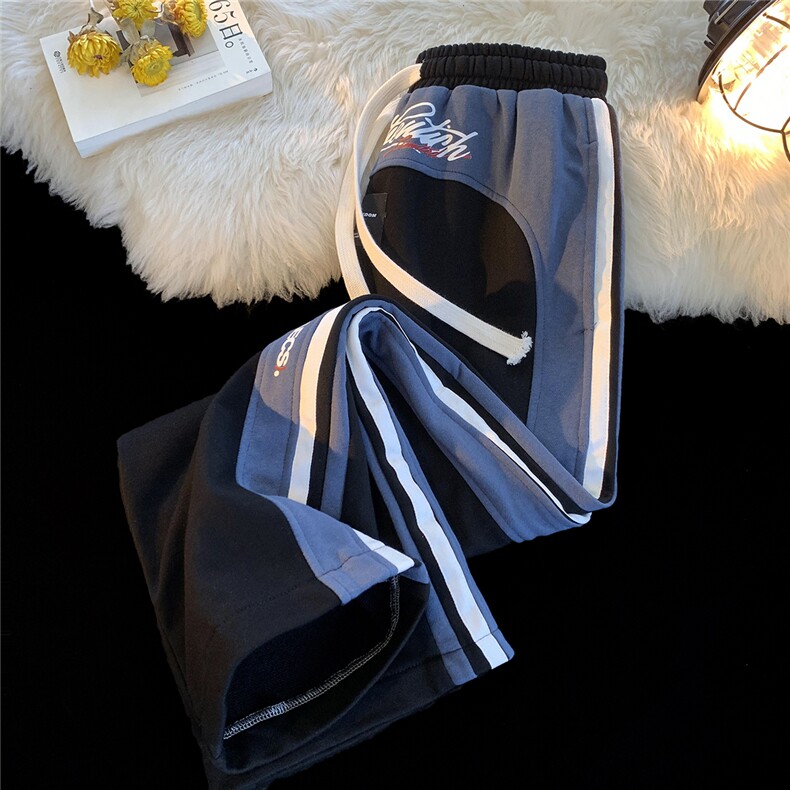 抖音品质秋装撞色休闲裤印花卫裤长裤D329-QM505-P55-控68,男装休闲裤,电商D329