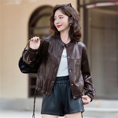 帅气酷飒风立领皮衣外套女2025秋季新款高级感休闲百搭皮夹克上衣，女装皮衣，臻衣坊