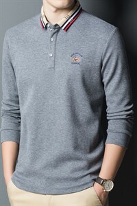 2023新款纯棉长袖t恤男衣服秋季polo衫中年商务休闲男士上衣图片