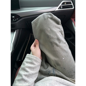 涂鸦设计感猫爪痕泼墨扎染牛仔裤男水洗直筒长裤N6454-特P45控88图片