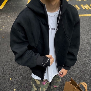 抖音得物高品质二开 26春装美式高街重磅结构高领连帽卫衣外套W62图片