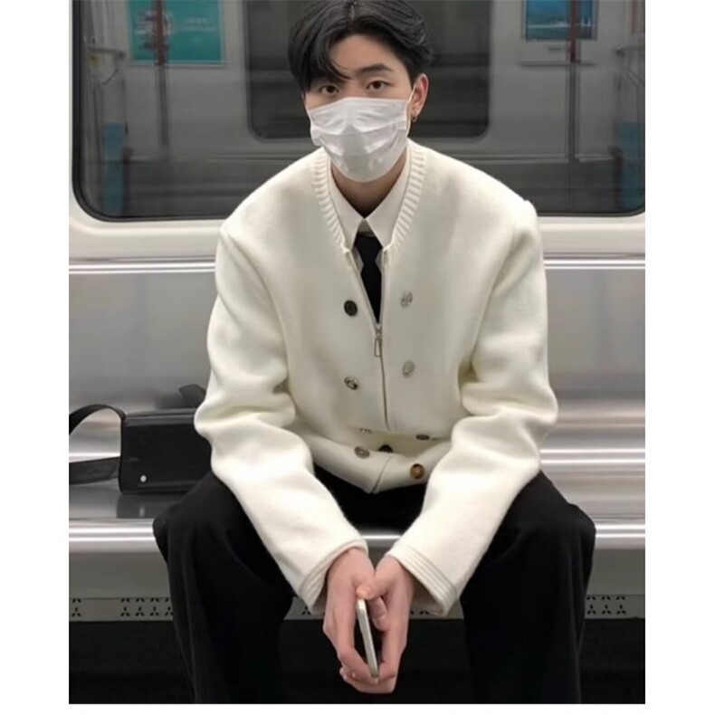 小众设计感宽松针织开衫纽扣装饰纯色圆领毛衣外套男女 M3301图片