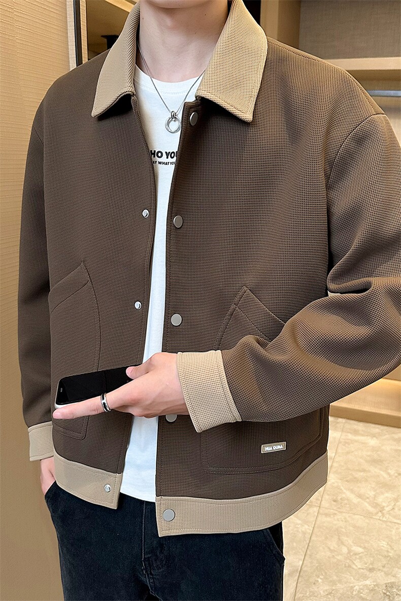 高端毛呢工装翻领呢子针织拼色夹克外套男DS-A329-JK2336-P105,男装夹克,电商A329
