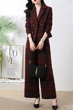 毛呢时尚套装女2024年冬装新款两件套阔腿裤韩版修身气质西装外套，女装套装/套裙，罗得堡