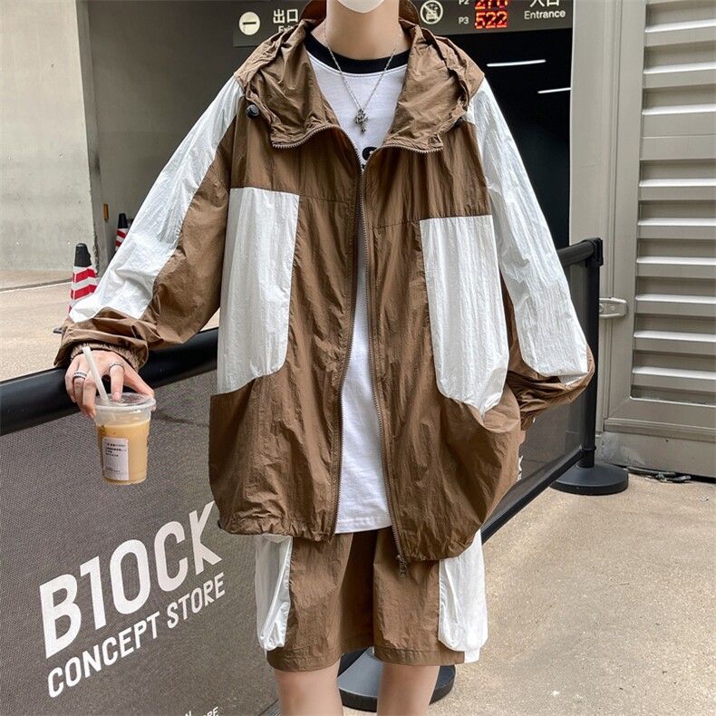 夏季撞色夹克衫防晒服套装运动风时尚防晒衣男XZ514-2-1611-P98，男装防晒衣，星座514-2(原B239)