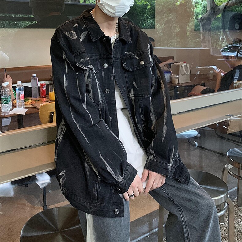 高街帅气牛仔外套男扎染韩版潮流2023春秋季新款ins夹克W3298-P65,男装大码男装,星座412-2
