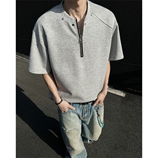 T291-P30控58280克夏季亨利领半拉链小众设计短袖T恤男潮牌宽松，男装T恤，电商A058-1（原电商C417）