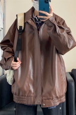 2024秋季新款女模自拍大码美式简约皮衣M-5XHJ24565-特P75，男装夹克，电商A022