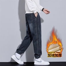 秋冬新款加厚束脚牛仔裤男复古美式宽松长裤子J8076-P45/加绒P55，男装牛仔裤，星座509