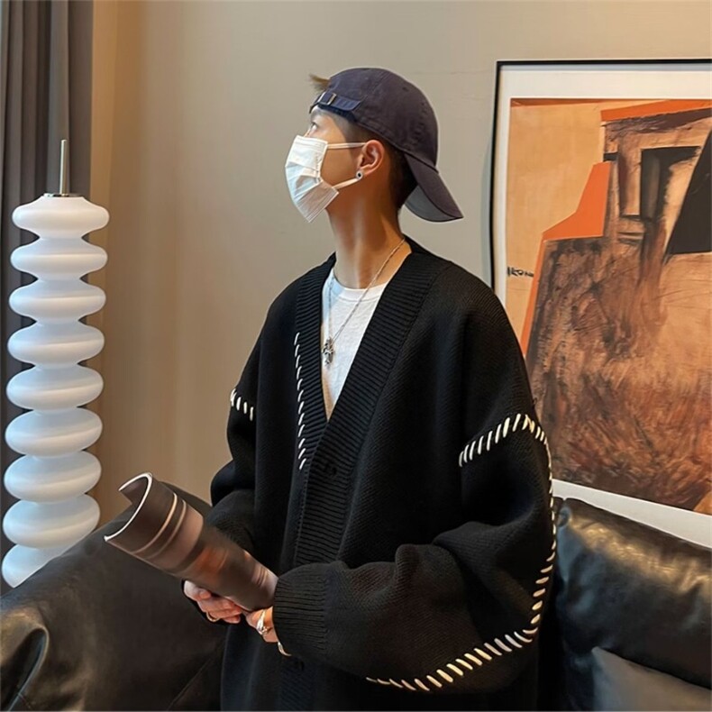 开衫毛衣男士秋冬潮牌V领针织衫外套慵懒风休闲毛线衣MY721P38,男装针织衫/毛衣,星座1013-5