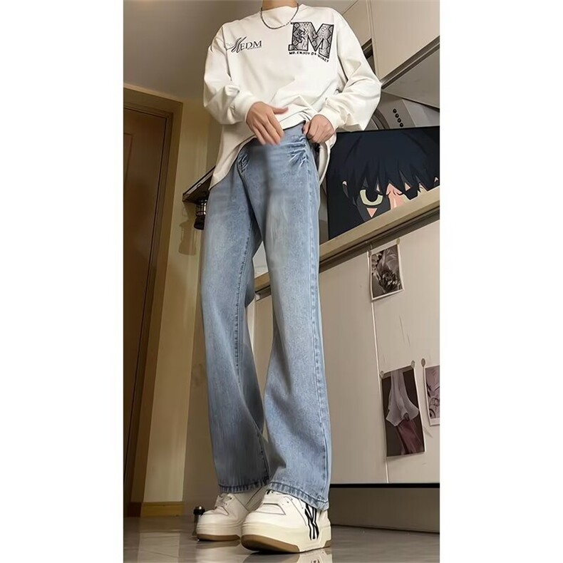 美式复古水洗做旧牛仔裤男潮牌宽松休闲直筒百搭拖地裤,男装牛仔裤,星座410-6（原星座1304-1）