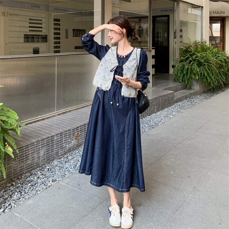 牛仔风马甲连衣裙套装女2026春季新款设计感两件套时尚减龄高级感,女装连衣裙,2D076