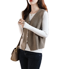 优雅气质女士羊毛马甲高级感V领针织背心外套，女装羊毛衫，丽特绒