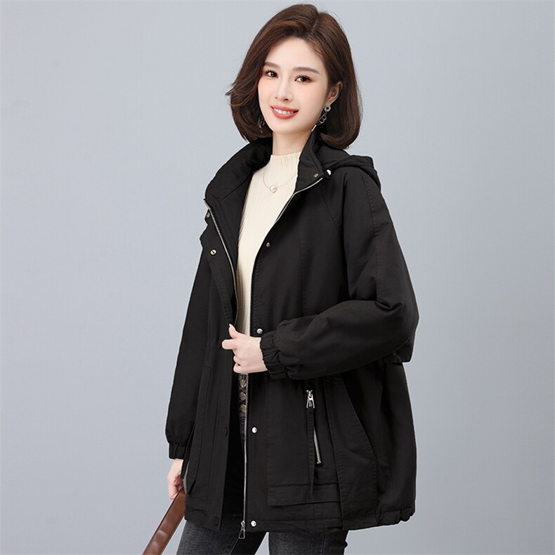 2025年冬季时尚潮流中长款休闲加绒加厚派克服,女装派克服,天丽