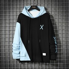 7XL~M2023秋季新款不规则设计连帽卫衣男撞色拼接外套加肥加大码,男装卫衣,钱塘717(原712)