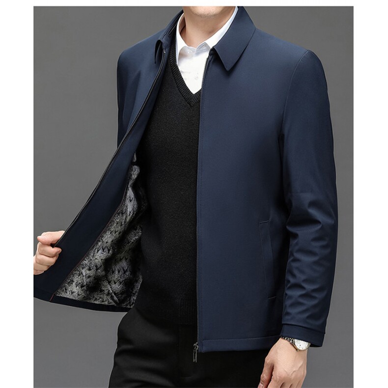 夹克衫加绒翻领夹克男中老年爸爸装简约保暖休闲外套棉服男装,男装夹克,钱塘6003（原4033）