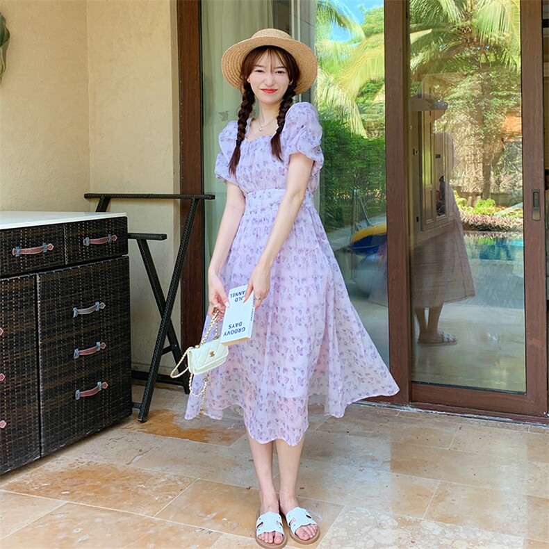 【新款现货】夏季紫色碎花连衣裙82369-P115-K165,女装连衣裙,一九零