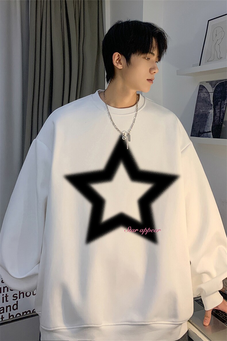 美式oversize简约百搭星形印花套头圆领卫衣JK23396特批p25-控48,男装卫衣,星座605(原A050)