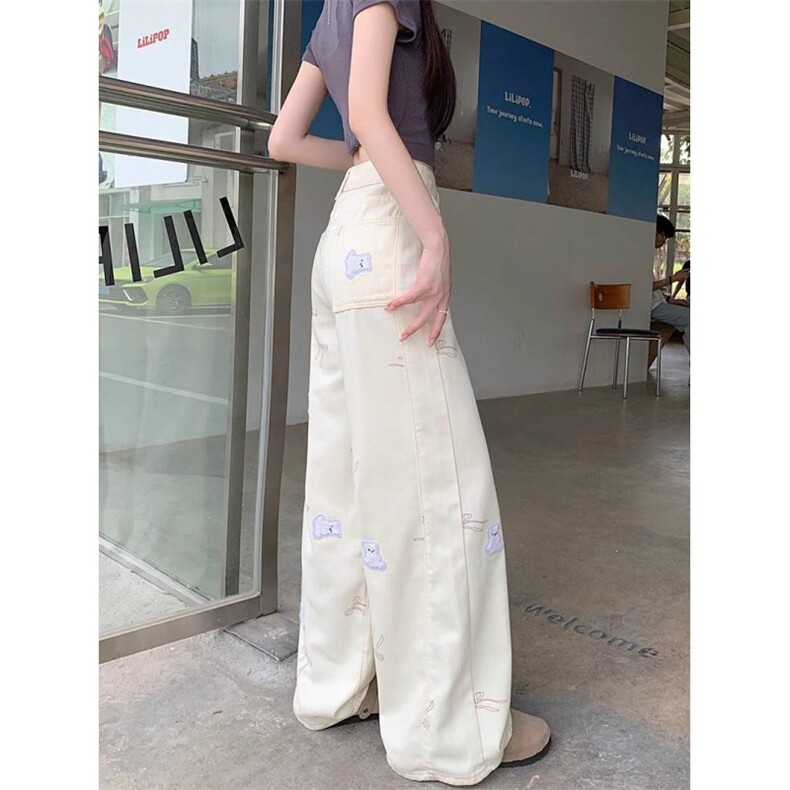 AK2189-P62复古甜酷休闲感！2026夏季白色小熊贴绣牛仔长裤,女装休闲裤,星座617A-2