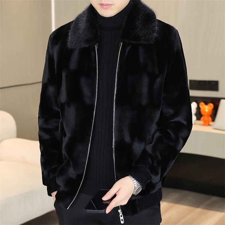 冬季加厚仿水貂绒男士翻领大码毛呢夹克外套X206-P85图片