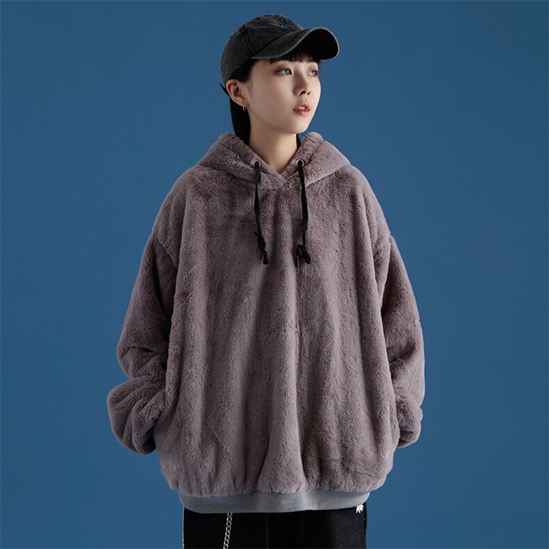 仿兔毛连帽双层加厚有弹性里布纯色毛绒卫衣A158-703-P78,男装卫衣,电商A158