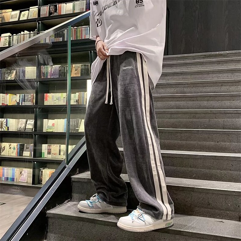 裤子男侧边织带休闲裤ins直筒宽松高街百搭运动裤TK34P32图片