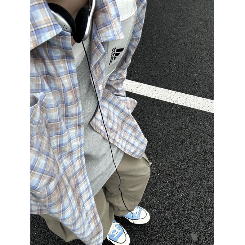 【有货】美式复古炒色格子长袖衬衫男款防晒外套C68CC-特P45,男装防晒衣,星座1007（原301D）