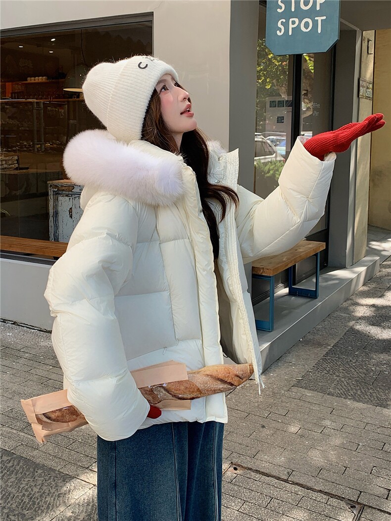 现货可推冬装2025超大狐狸毛90白鸭绒休闲羽绒服外套女,女装羽绒服,时尚风爆