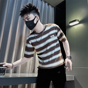 条纹短袖T恤男痞帅高级感社会小伙抖音直播301C-DT99-特P48控68图片