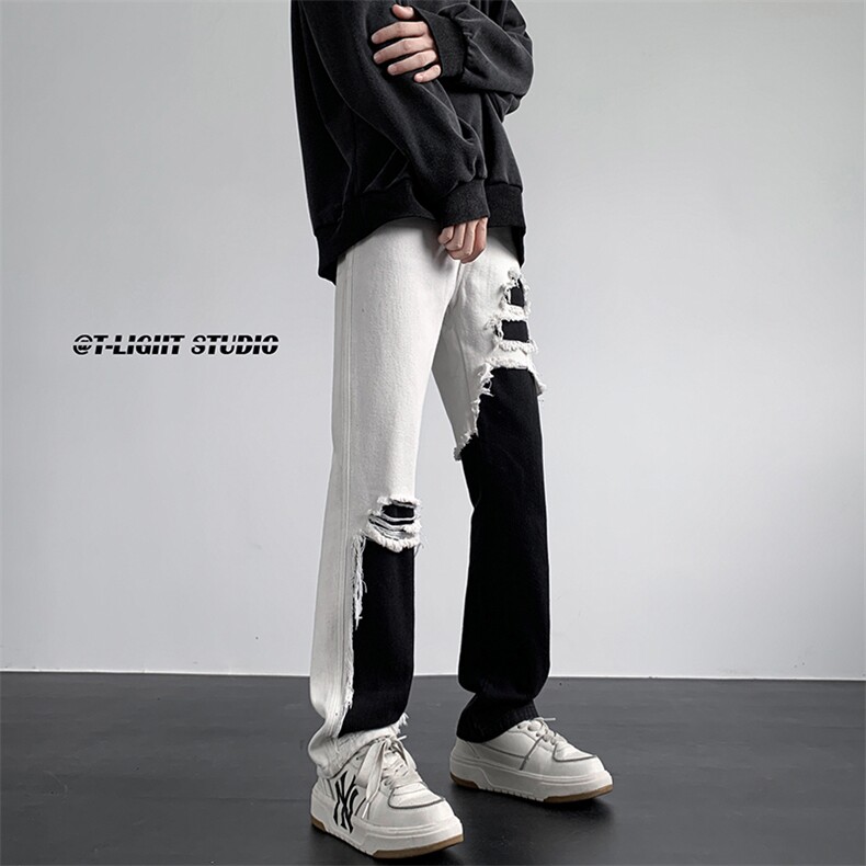 B221美式ins高街暗黑小众情侣个性破洞牛仔裤LK23046-P70控98,男装牛仔裤,电商B221