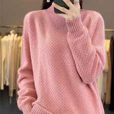 秋冬新款100%羊毛针织打底衫女半高领菱形加厚毛衣宽松显瘦羊绒衫，女装针织衫/毛衣，萱芳婷羊绒