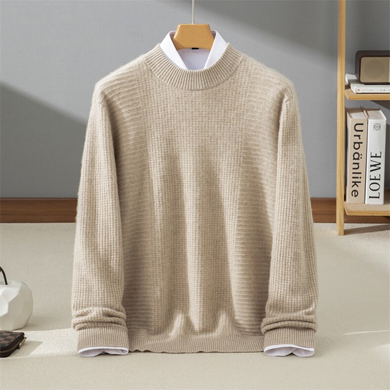 2025年秋季新款百搭男士12针乱针小半高羊绒衫，男装羊绒套衫，牧群羊绒