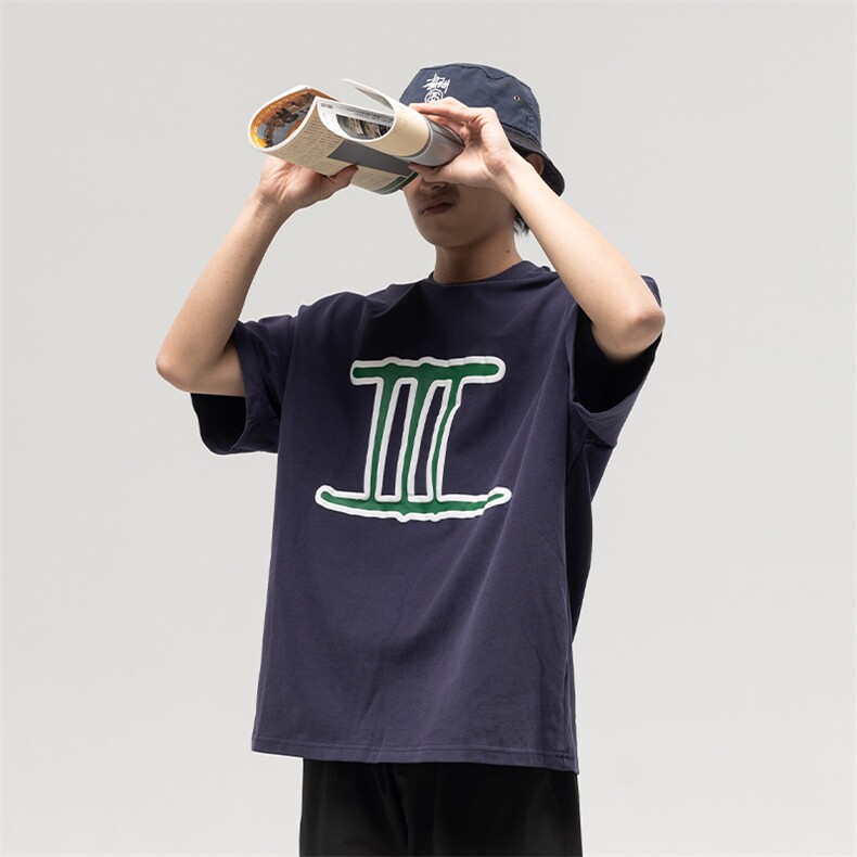 南夏乔装2025夏款基础款胸前印花圆领T恤日系潮流宽松套头短袖男,男装T恤,电商S006（B521）