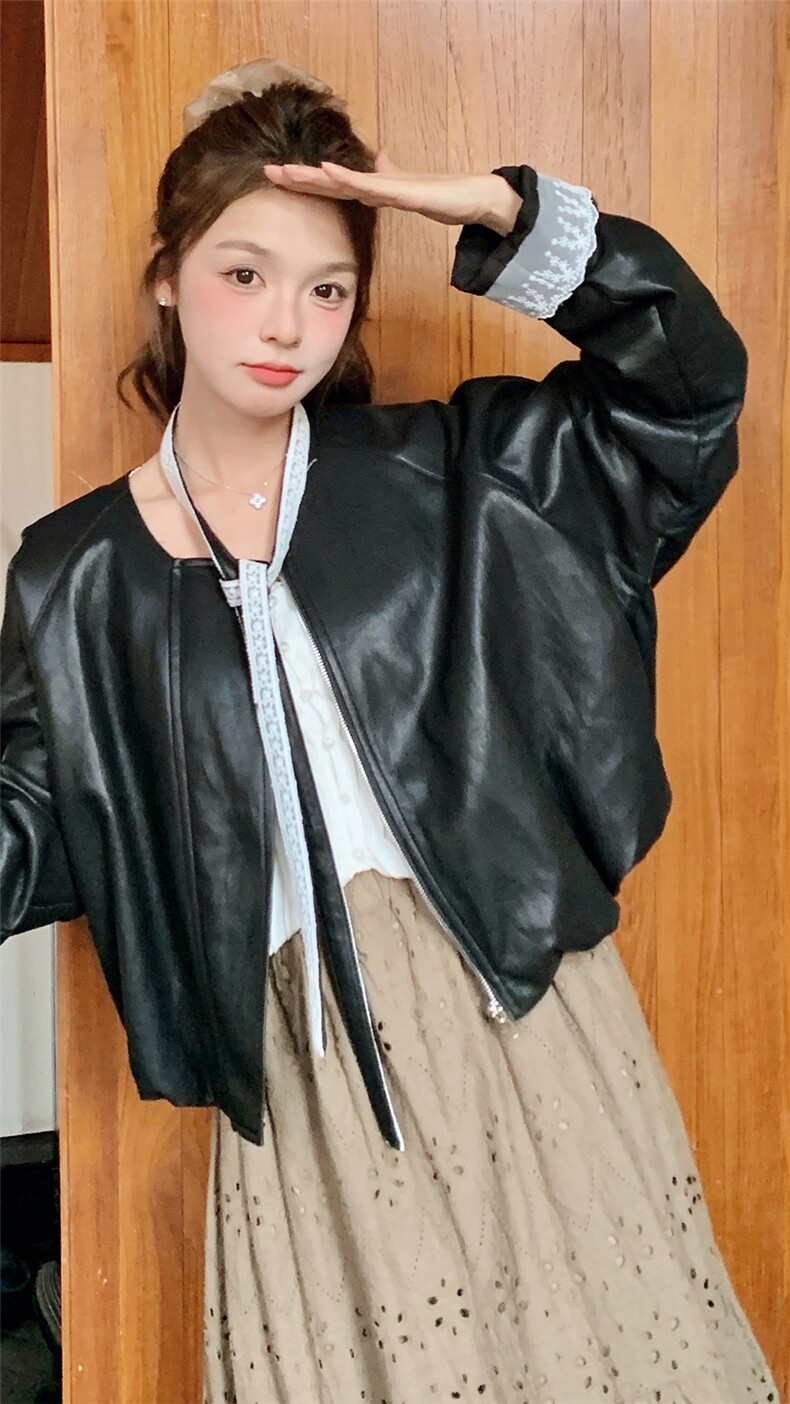 051-黑色炸街小皮衣女PU夹克外套-F673-P190-K268,女装短外套,2C051