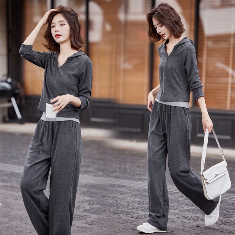 现货新款针织三件套套头帽衫+吊带+直筒裤，女装套装/套裙，乔米娜