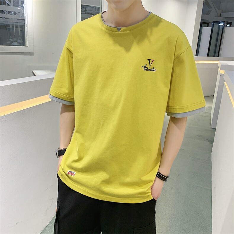 夏季男短袖T恤打底衫纯棉宽松潮流半袖假两件体恤DS731T,男装T恤,电商A102
