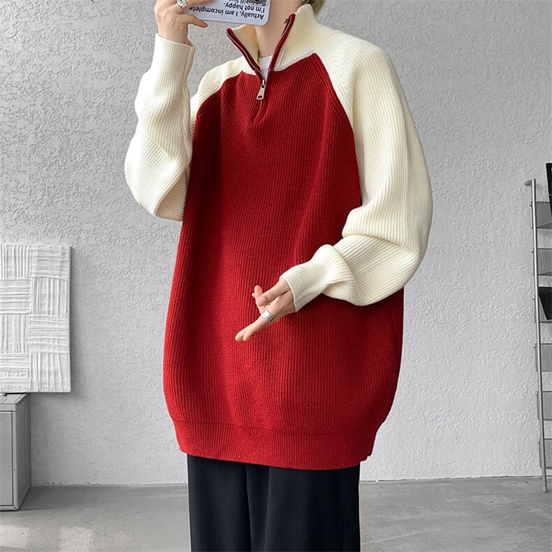 8XL-M半拉链立领毛衣外套男针织衫慵懒拼接插肩袖线衣MY19001P78图片