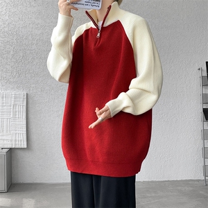 8XL-M半拉链立领毛衣外套男针织衫慵懒拼接插肩袖线衣MY19001P78图片