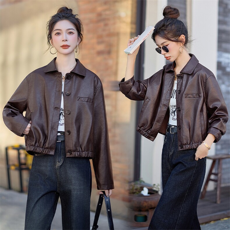 袁泉同款磨砂皮皮衣外套女2025新款短款高级感夹克，女装皮衣，潮流依族