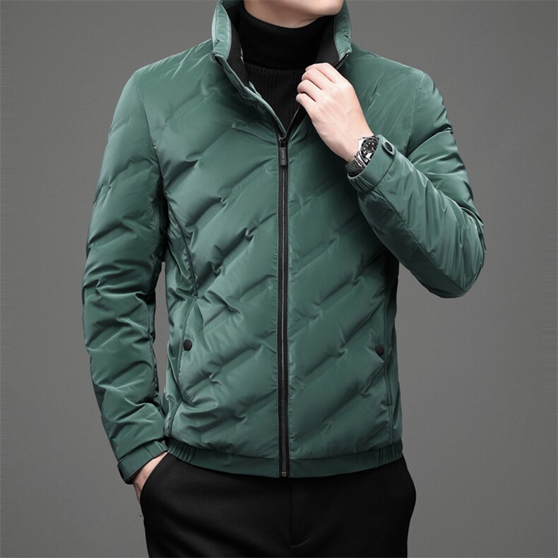 羽绒服男士纯色加厚保暖男装2023冬季新款立领中年商务休闲外套图片