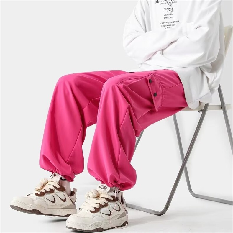 工装裤夏季薄2024新款高腰直筒多巴胺风休闲阔腿美式运动裤图片