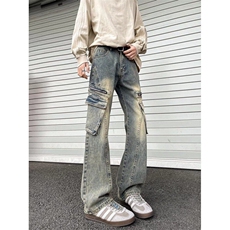 2025新款小众弯刀牛仔裤工装裤子显瘦直筒微喇ins现货K8264-P52，男装牛仔裤，星座512-3